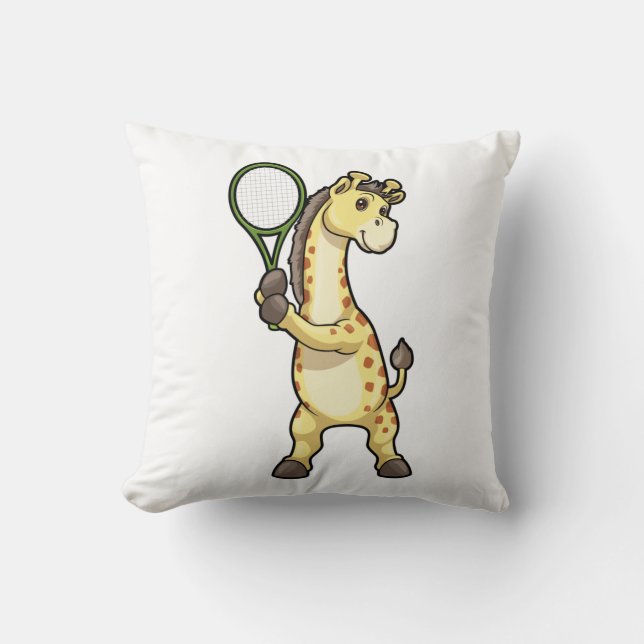 Giraffe på Tennis med Tennis racket et Kudde (Framsida)