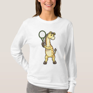 Giraffe på Tennis med Tennis racket et T Shirt