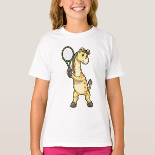 Giraffe på Tennis med Tennis racket et T Shirt