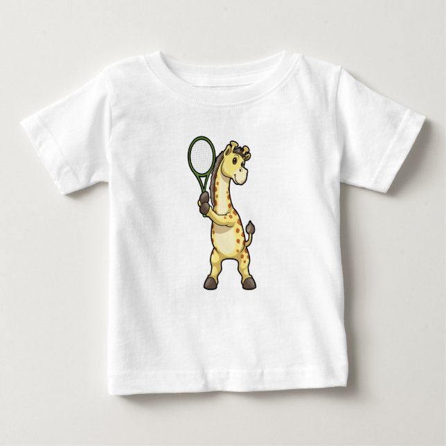 Giraffe på Tennis med Tennis racket et T Shirt (Framsida)
