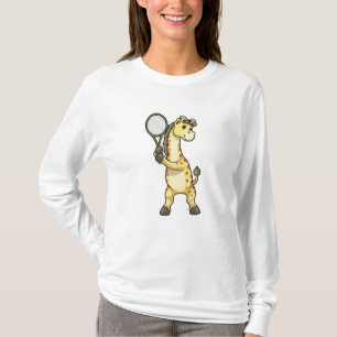 Giraffe på Tennis med Tennis racket et T Shirt