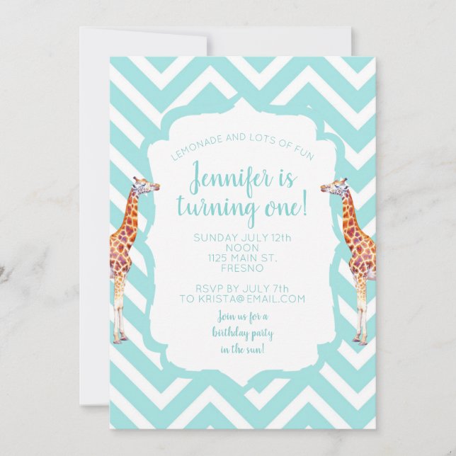 Giraffe på zigzag chevron. inbjudningar (Framsida)