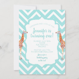 Giraffe på zigzag chevron. inbjudningar