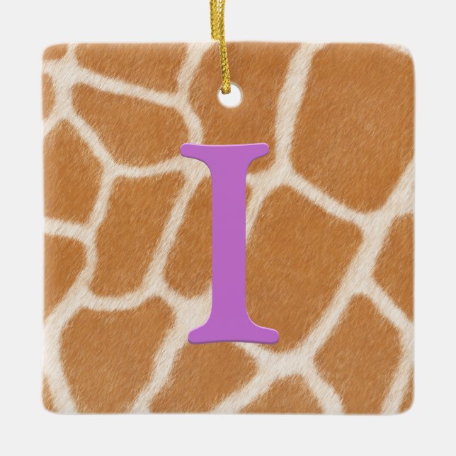 Giraffe Päls Personlig Monogram & Message Viole Julgransprydnad Keramik (Framsida)