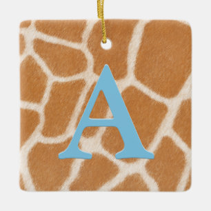 Giraffe Päls Personlig Monogram och Message Blue Julgransprydnad Keramik