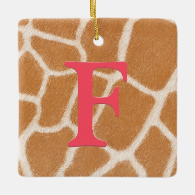 Giraffe Päls Personlig Monogram och Message Red Julgransprydnad Keramik (Framsida)