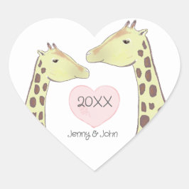 Giraffe par Förlovning/Bröllop Hjärtformat Klistermärke