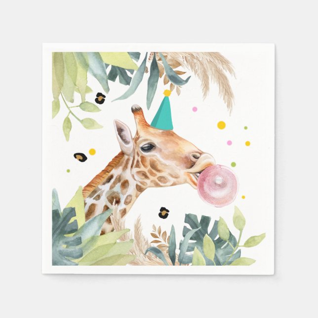 Giraffe Party Animals Birthday Zoo Safari Pappersservett (Framsidan)