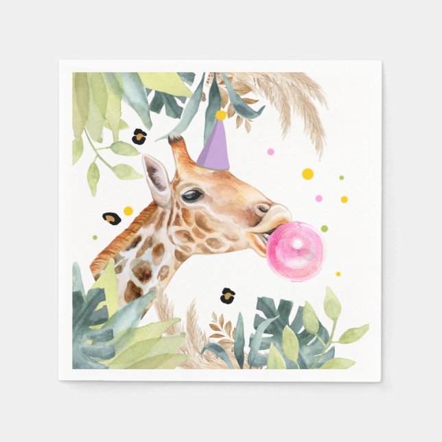 Giraffe Party Animals Birthday Zoo Safari Pappersservett (Framsidan)