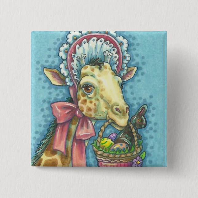 GIRAFFE PÅSK VÅR BONNET HELGDAG BUTTON Square Knapp (Framsida)