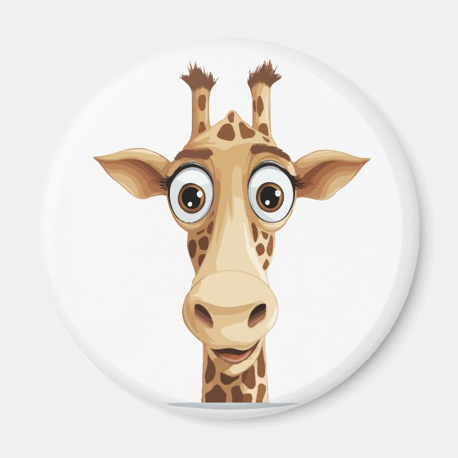 Giraffe Peeking Cute Adsible Funny Animal Tecknad Magnet (Framsidan)