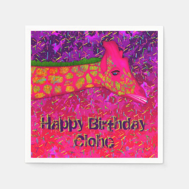 Giraffe Personlig Papper Birthday Napkins Pappersservett (Framsidan)
