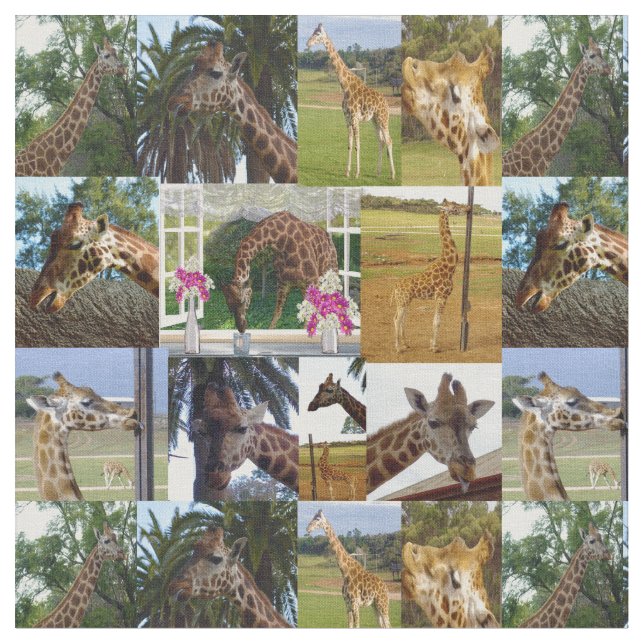 Giraffe Photo Collage Tyg (Närbild)