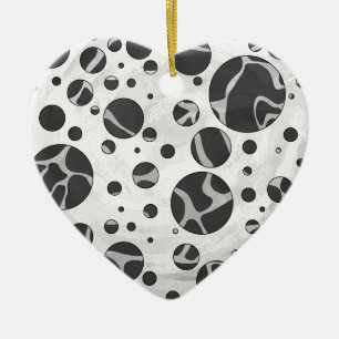 Giraffe Polka Dot Black and Light Grått Print Julgransprydnad Keramik