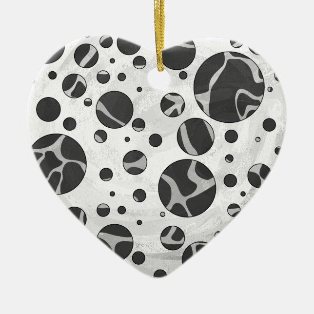 Giraffe Polka Dot Black and Light Grått Print Julgransprydnad Keramik (Framsidan)
