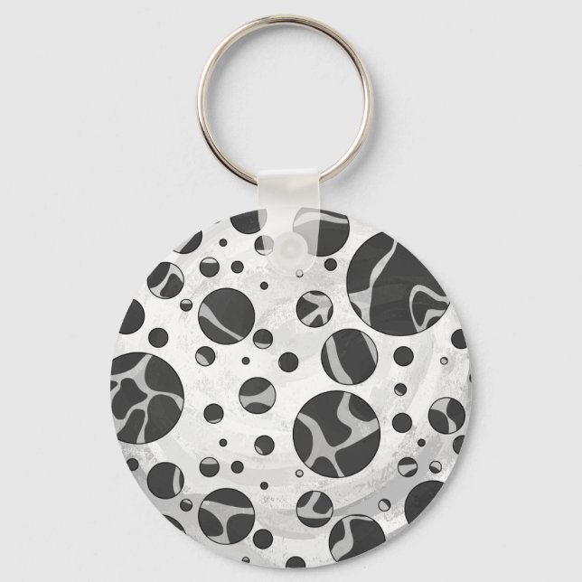 Giraffe Polka Dot Black and Light Grått Print Nyckelring (Framsida)