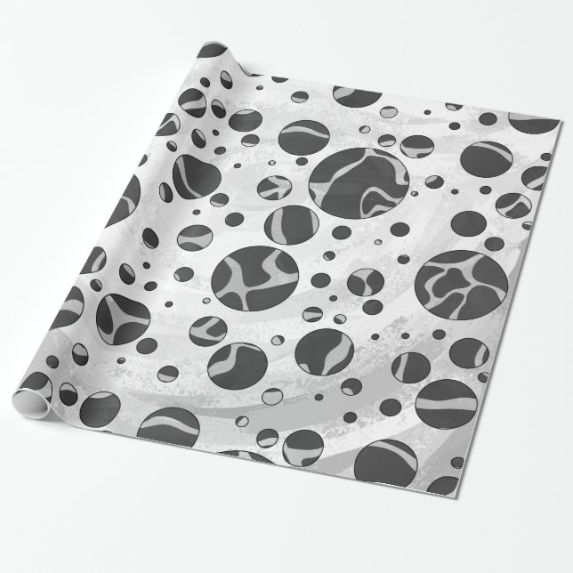 Giraffe Polka Dot Black and Light Grått Print Presentpapper (Utrullad)