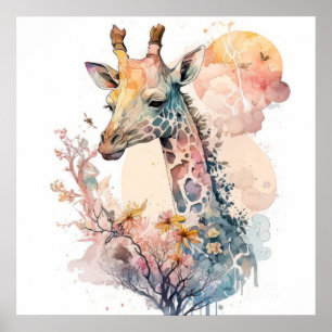 Giraffe Porträtt Animal Painting Wildlife utomhus Poster