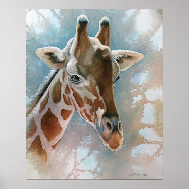 Giraffe Porträtt Animal Watercolor 16 x 20 Poster (Framsidan)