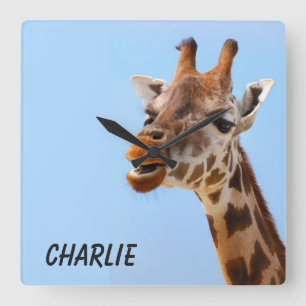 Giraffe Porträtt anpassningsbar, monokulär väggklo Fyrkantig Klocka