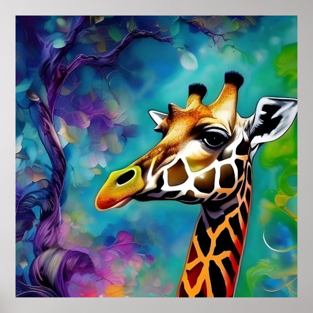 Giraffe Porträtt Colorful Poster (Framsidan)