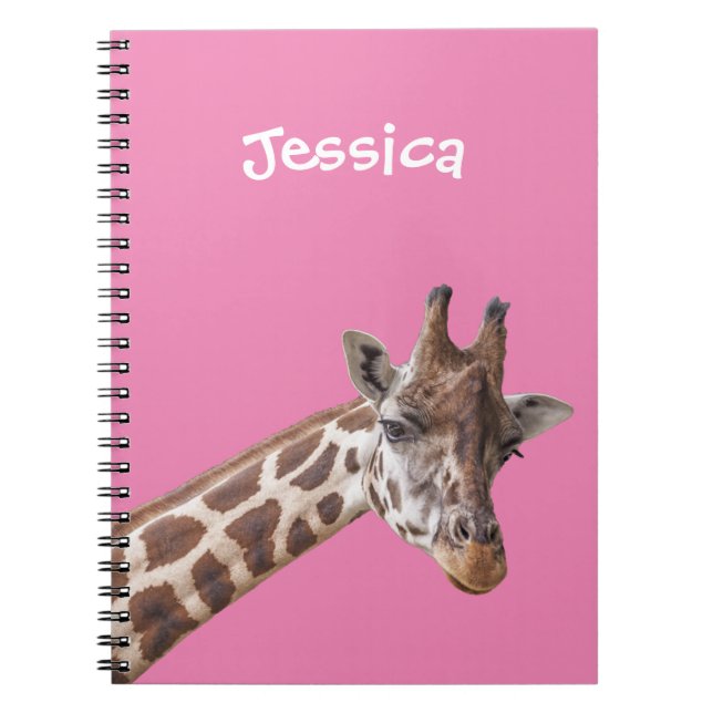 Giraffe Porträtt på Rosa Girly Namn Anteckningsbok Med Spiral (Framsidan)
