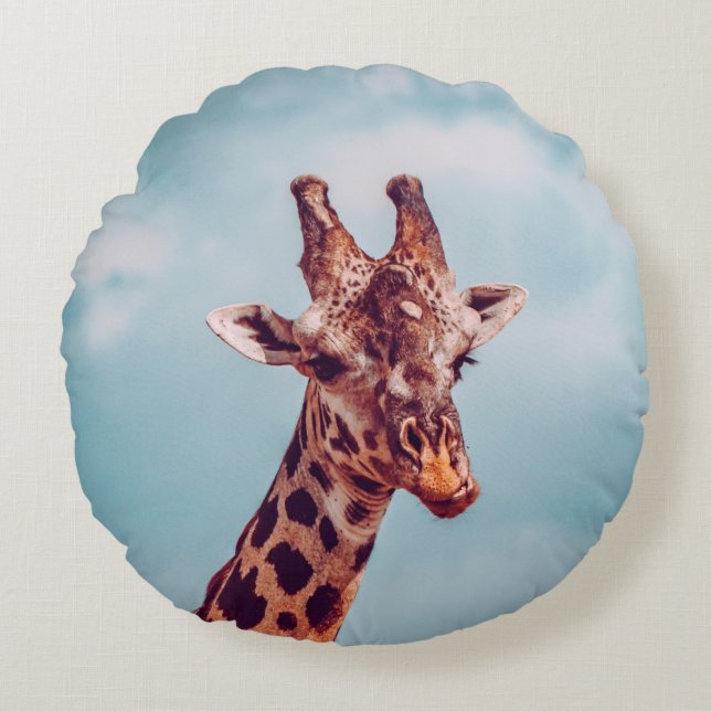 GIRAFFE PORTRÄTT RUND KUDDE (Framsidan)
