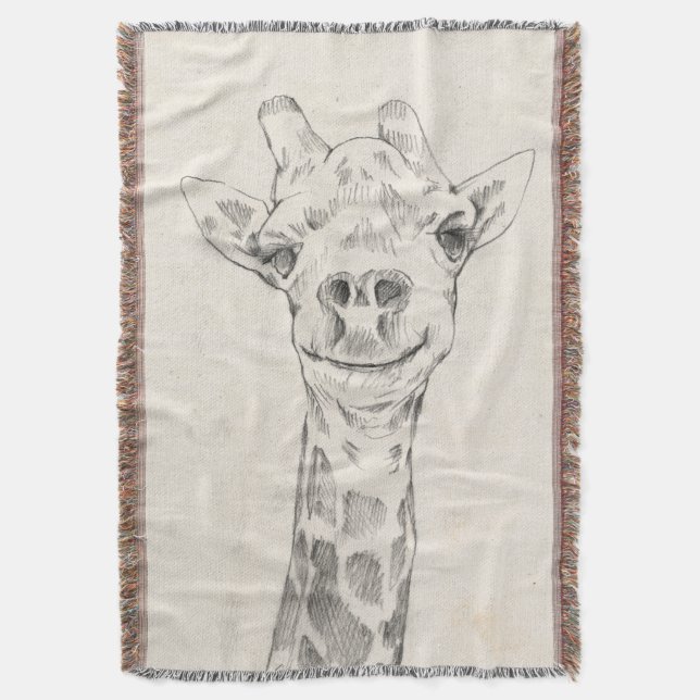 Giraffe Porträtt Sketch Filt (Framsidan Vertikal)