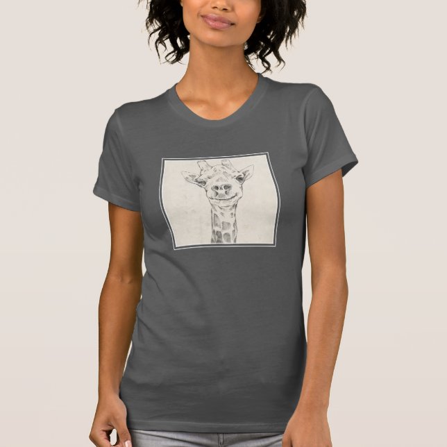 Giraffe Porträtt Sketch T Shirt (Framsida)