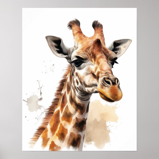 Giraffe Porträtt Watercolor Poster (Framsidan)