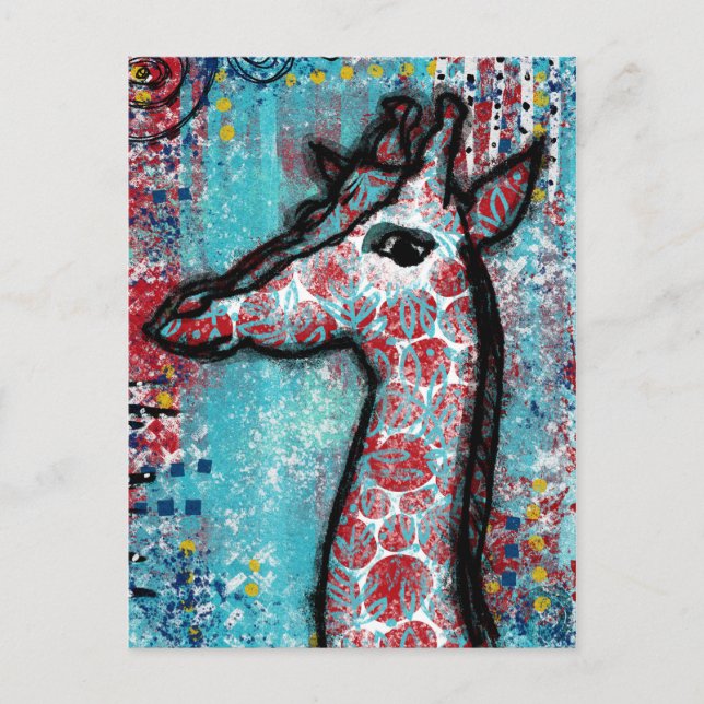 Giraffe Postcard - Turquise Red Vykort (Framsida)