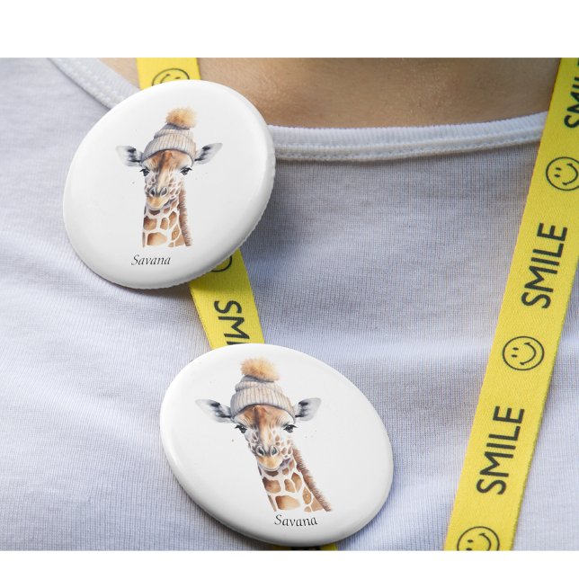 Giraffe Poster med anpassade från vinterhatt Knapp (Skapare uppladdad)