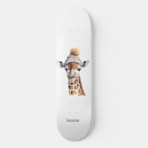 Giraffe Poster med anpassade från vinterhatt Mini Skateboard Bräda 18,5 Cm