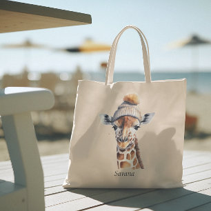 Giraffe Poster med anpassade från vinterhatt Tygkasse