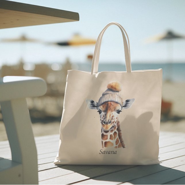 Giraffe Poster med anpassade från vinterhatt Tygkasse (Skapare uppladdad)