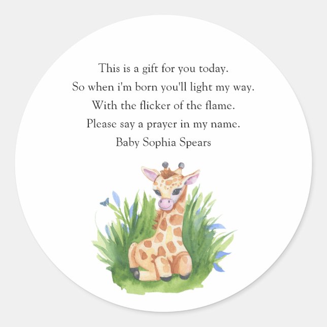 Giraffe - Prayer Candle-etikett Runt Klistermärke (Framsida)
