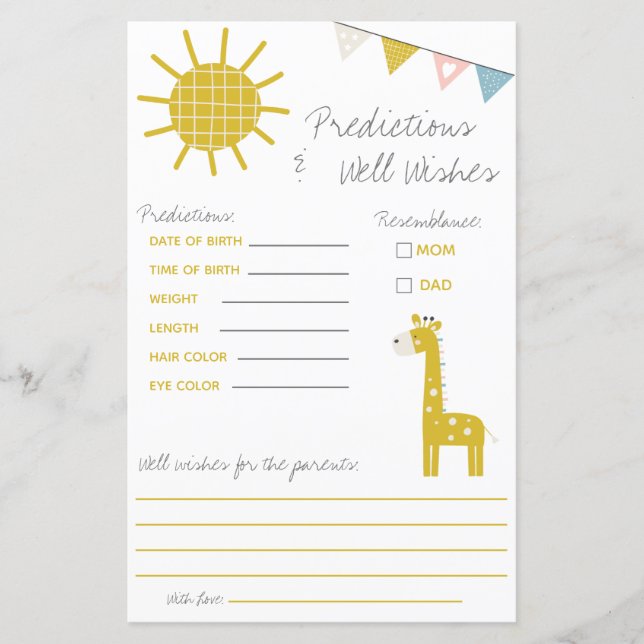 Giraffe Predictions & well Wish Baby Shower Game (Framsida)