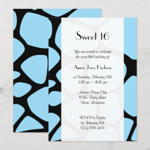 Giraffe Print, Blue Giraffe, Jungle, Sweet 16 Inbjudningar