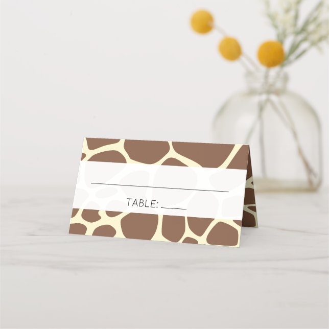 Giraffe Print, Brown Giraffe, Vild Animal, Bröllop Placeringskort (Framsida)