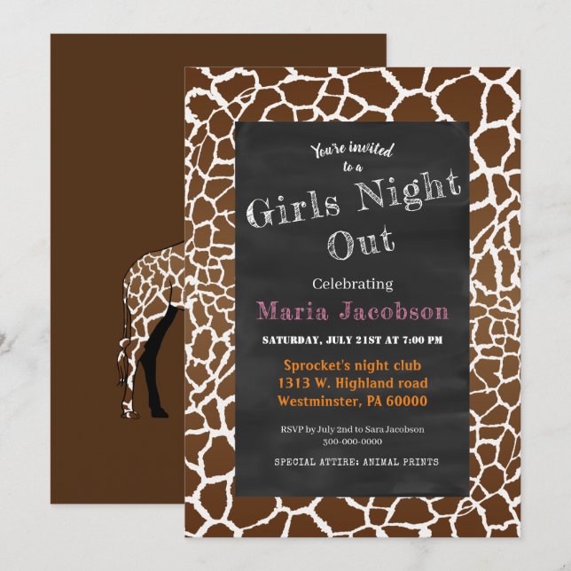 Giraffe print chalkboard inbjudningar (Fram/baksida)