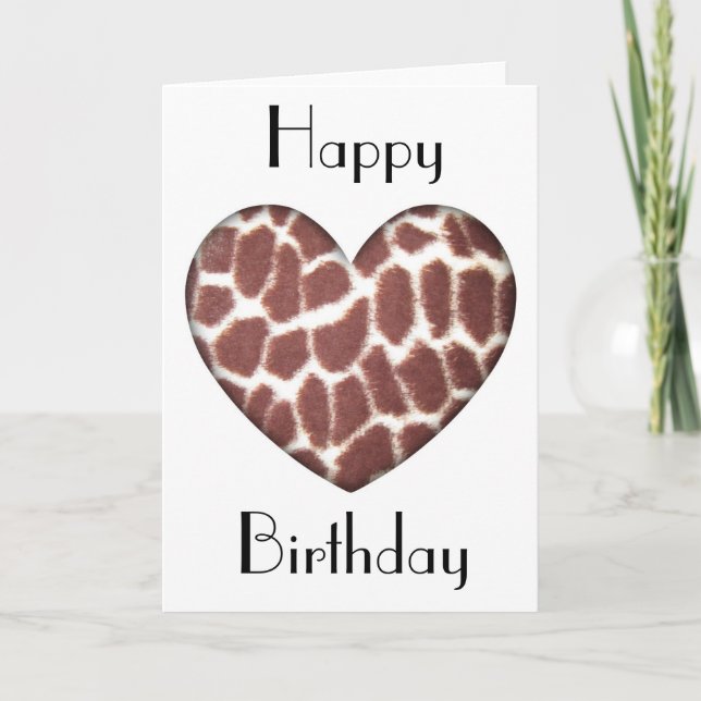 Giraffe Print Heart Birthday Card Kort (Framsida)