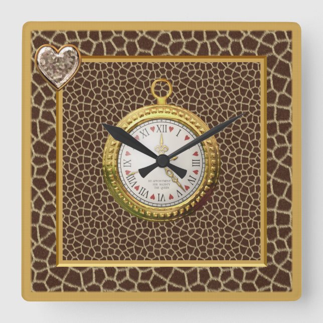 Giraffe Print, Heart Jewel & Guld Watch Fyrkantig Klocka (Framsida)