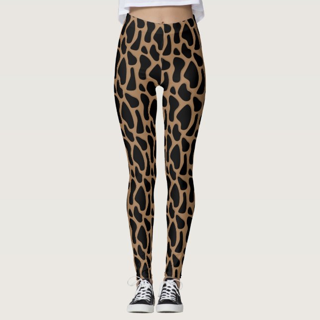 Giraffe Print Mode Dam Black and Mocha Leggings (Framsida)