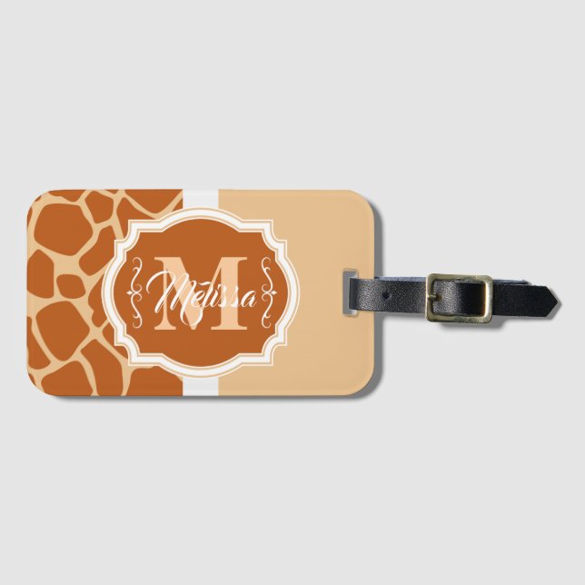 Giraffe Print Monogram Bagagebricka (Framsida horisontal)