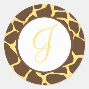 Giraffe Print Monogrammed Stickers Runt Klistermärke