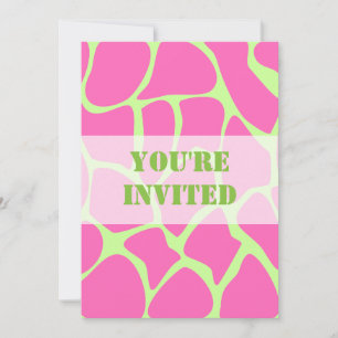 Giraffe Print Mönster, Bright Rosa och Lime Green Inbjudningar