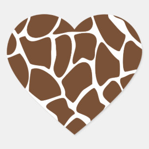 Giraffe Print Mönster i Mörk Brown. Hjärtformat Klistermärke