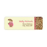 Giraffe Print & Rosa Uggla Baby Shower-etiketter