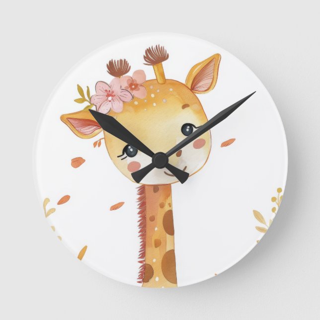 Giraffe Print Wooden Desk Clock Rund Klocka (Framsida)