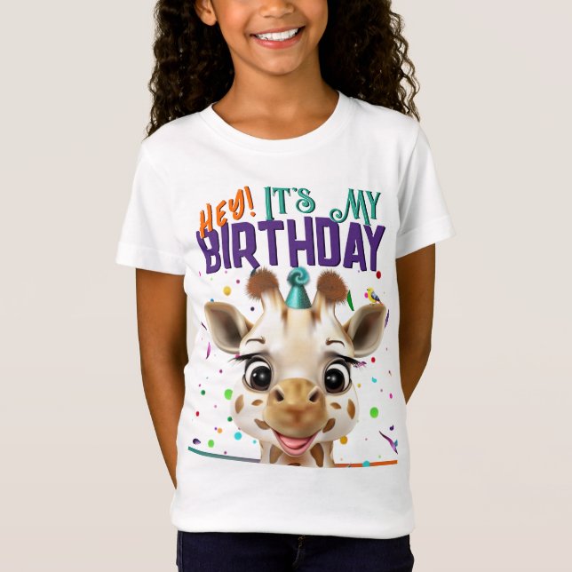 Giraffe Rainbow Confetti Det är min födelsedag T Shirt (Framsida)